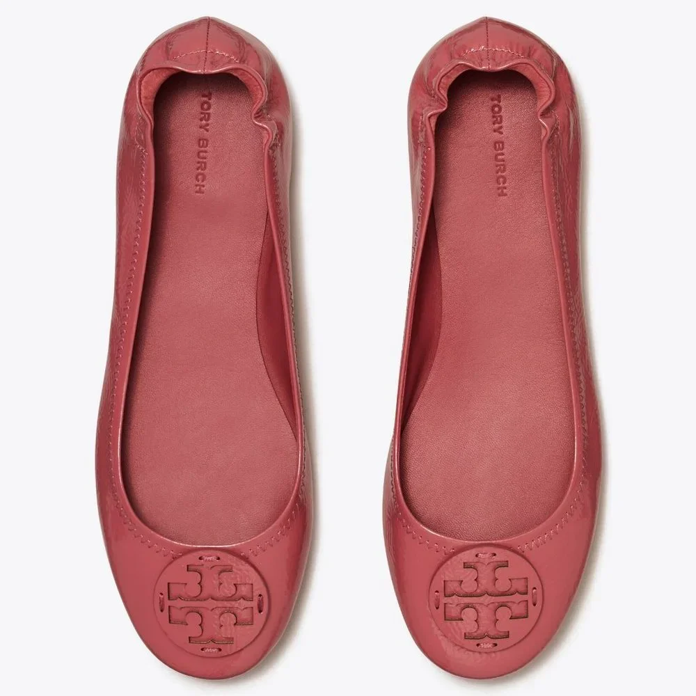 Tory Burch $228 Minnie Travel Ballet Flats Patent Washed Berry